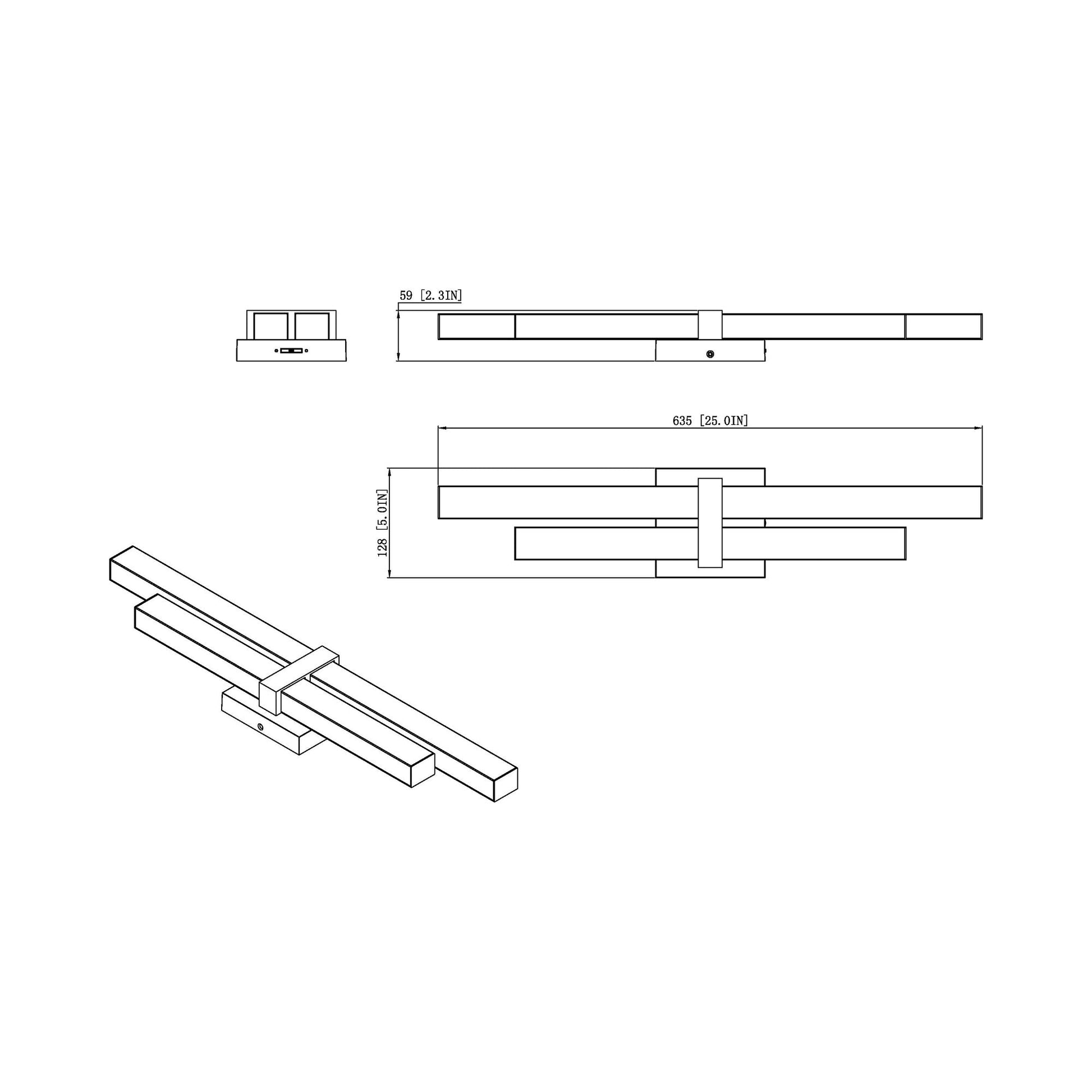 Zane LED Bath Vanity Light - line drawing.