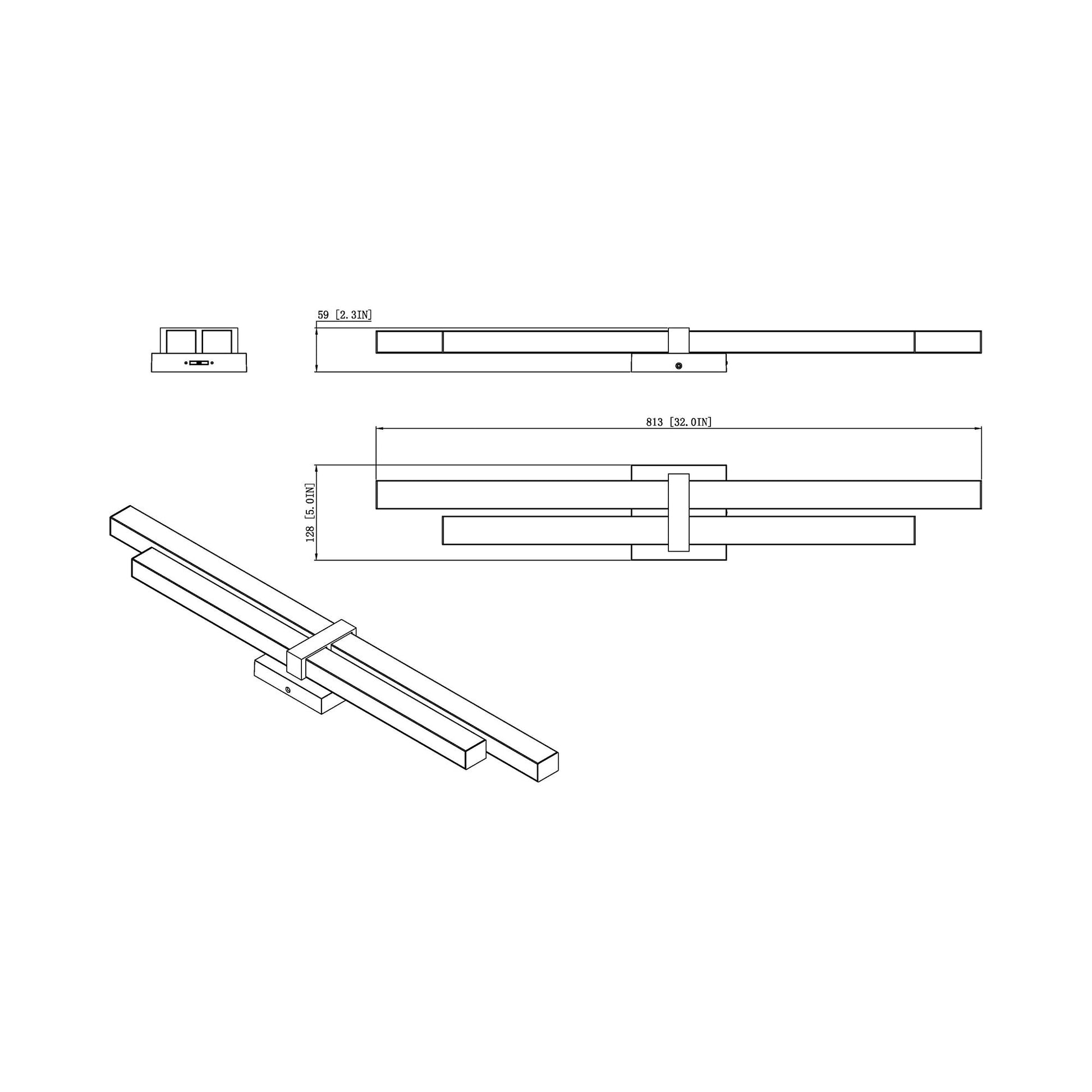 Zane LED Bath Vanity Light - line drawing.