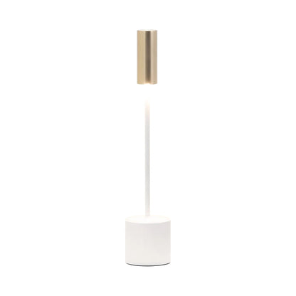 Carolina LED Rechargeable Table Lamp in Pearl White/Brushed Brass.