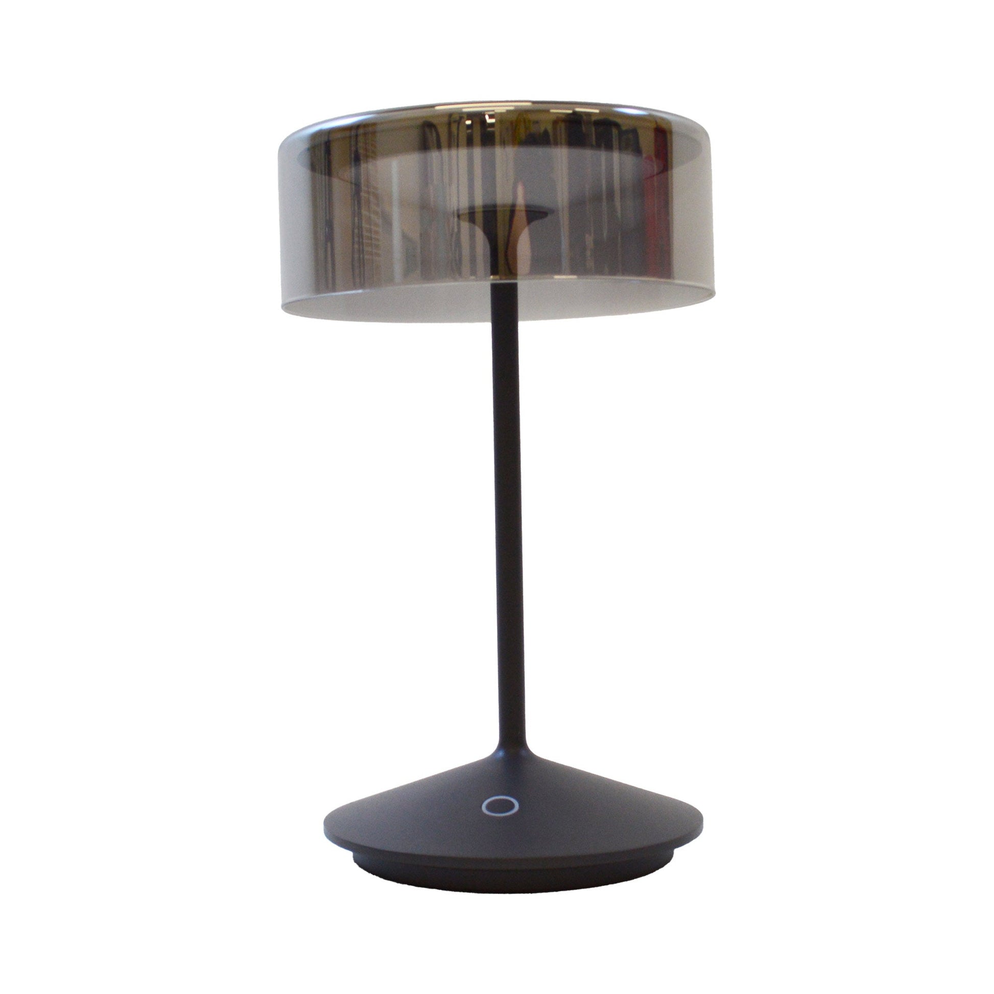 Crystal Outdoor Rechargeable LED Table Lamp in Dark Grey/Smoke.