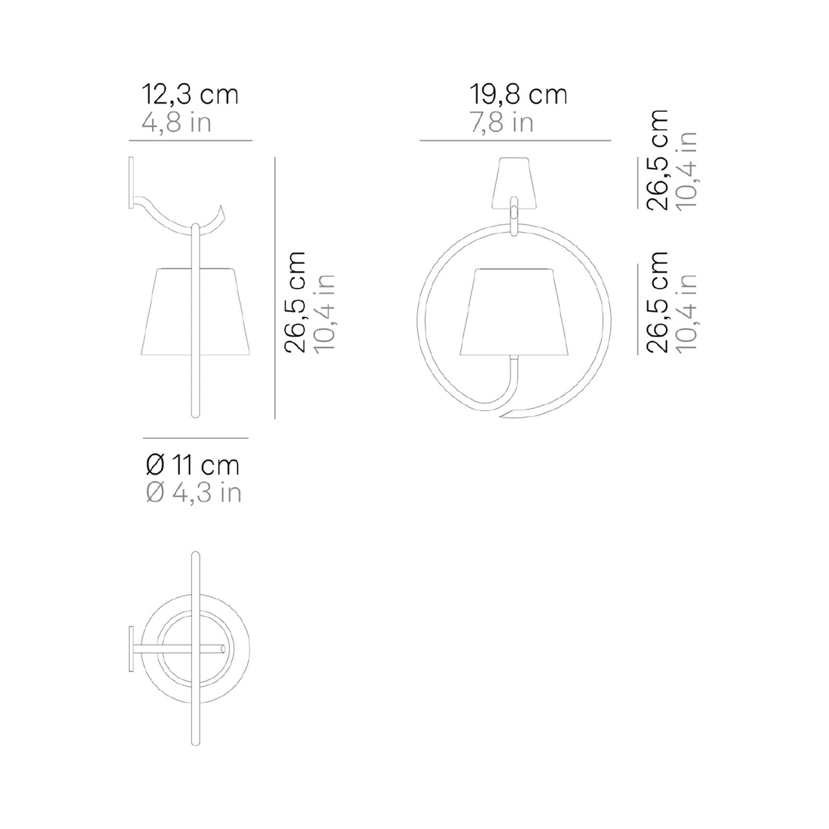 Poldina Magnetic Outdoor LED Rechargeable Wall Light with Mounting Hook and Ring - line drawing.