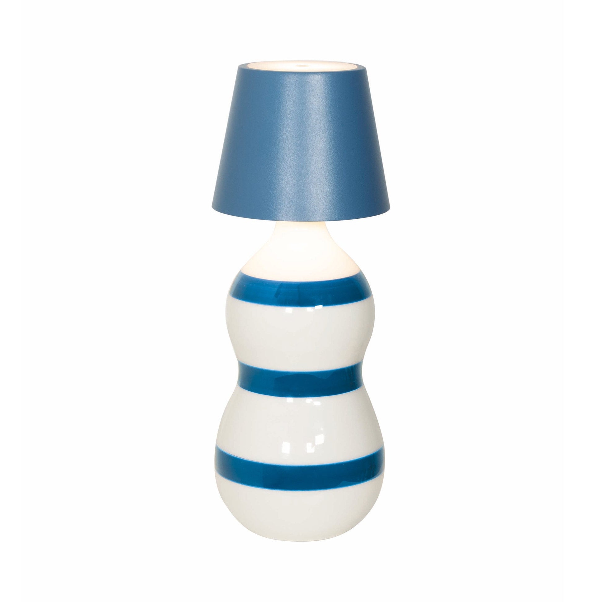 Poldina Pro Lido Bottle Outdoor Rechargeable LED Table Lamp in Avio Blue/Light Blue Bands.