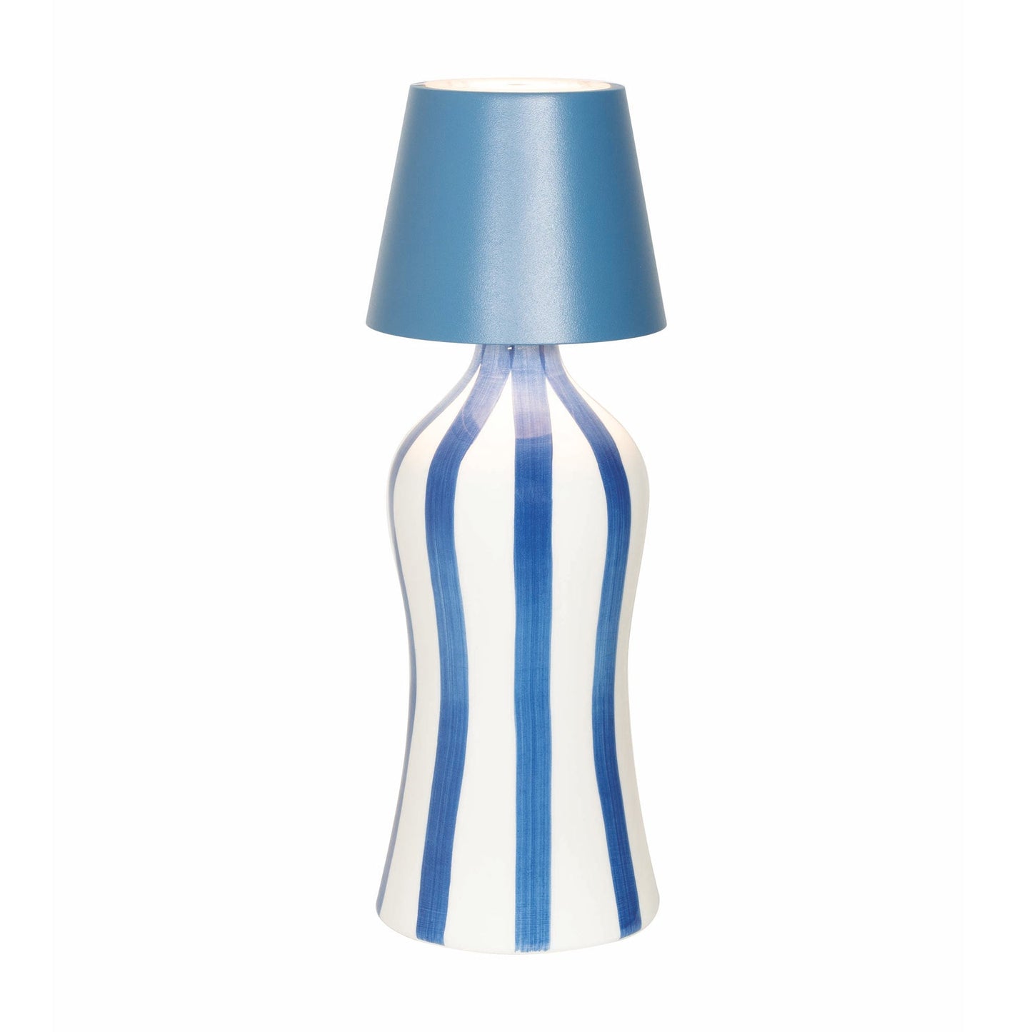 Poldina Pro Lido Bottle Outdoor Rechargeable LED Table Lamp in Avio Blue/Light Blue Stripes.