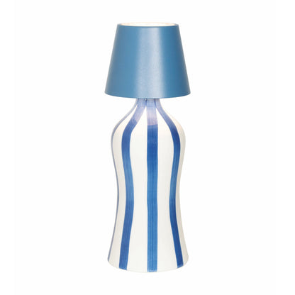 Poldina Pro Lido Bottle Outdoor Rechargeable LED Table Lamp in Avio Blue/Light Blue Stripes.