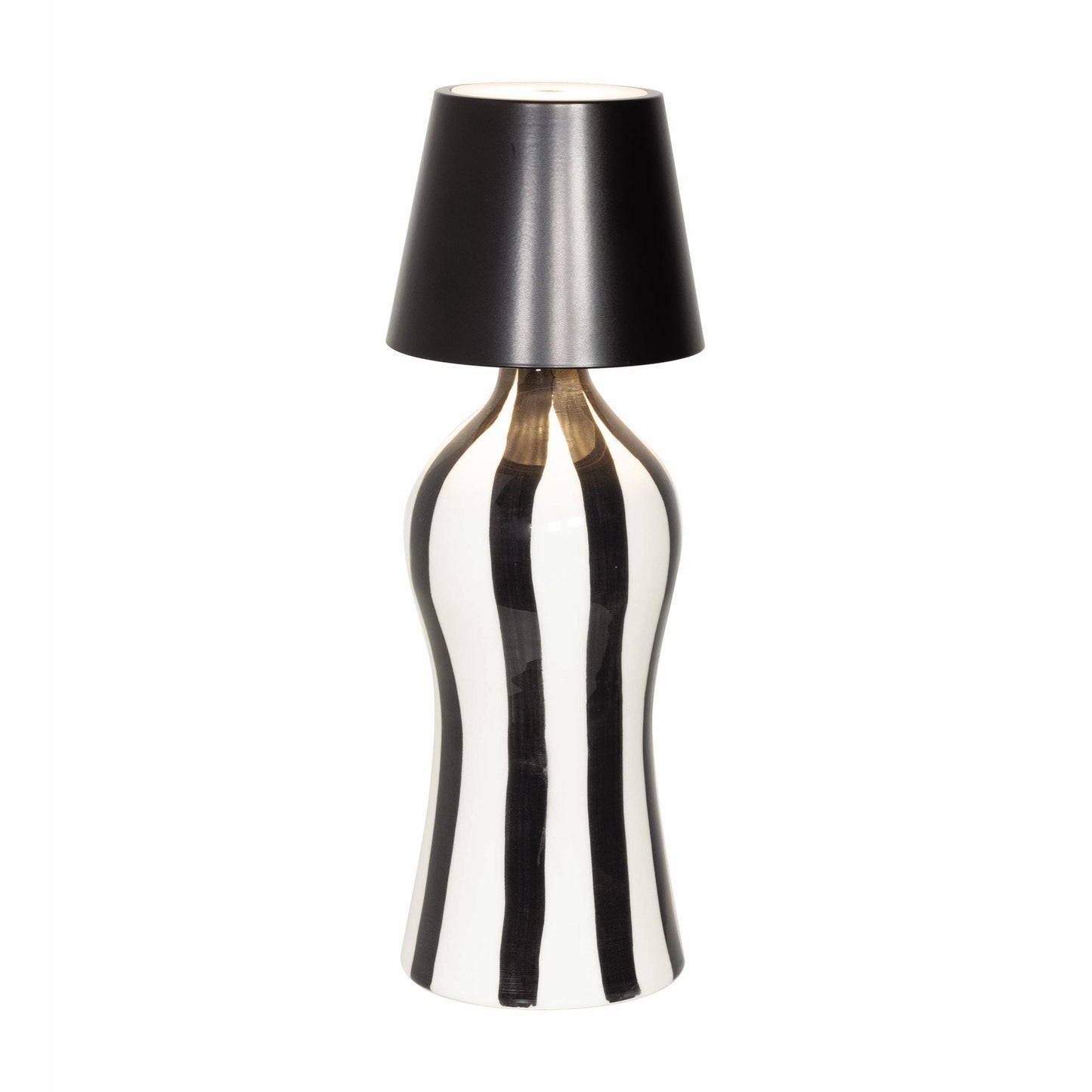 Poldina Pro Lido Bottle Outdoor Rechargeable LED Table Lamp in Black/Black Stripes.