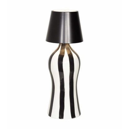 Poldina Pro Lido Bottle Outdoor Rechargeable LED Table Lamp in Black/Black Stripes.