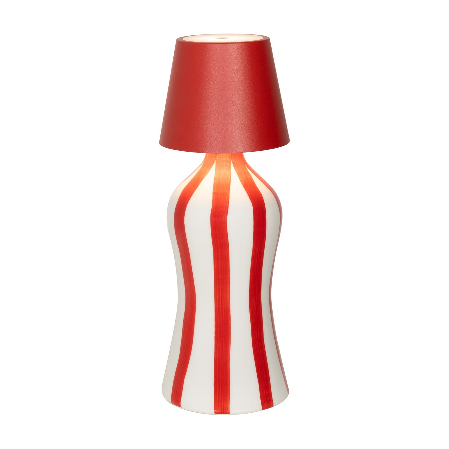 Poldina Pro Lido Bottle Outdoor Rechargeable LED Table Lamp in Red/Red Stripes.