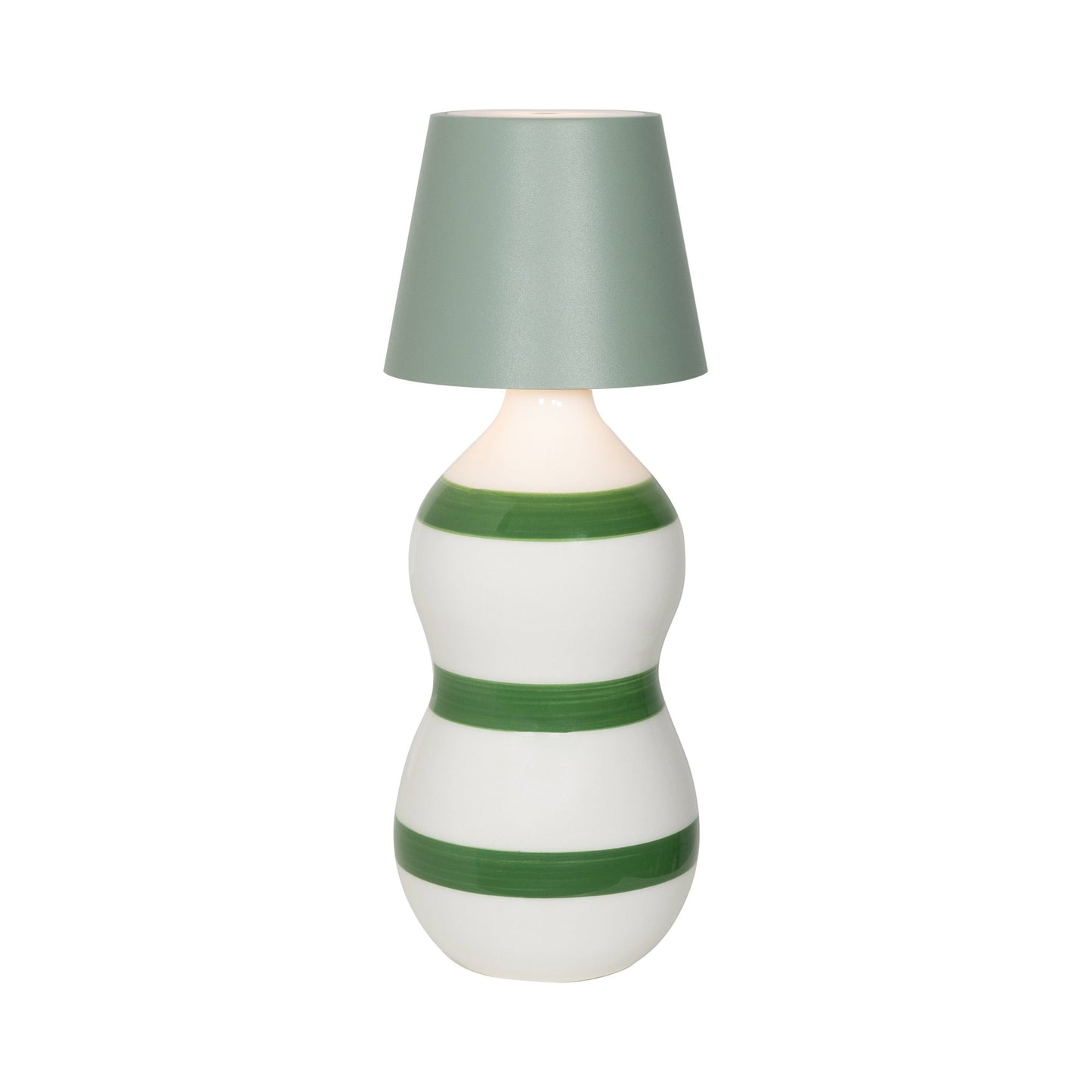 Poldina Pro Lido Bottle Outdoor Rechargeable LED Table Lamp in Sage/Green Bands.