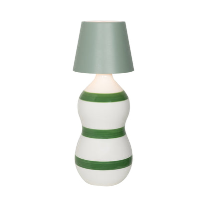 Poldina Pro Lido Bottle Outdoor Rechargeable LED Table Lamp in Sage/Green Bands.