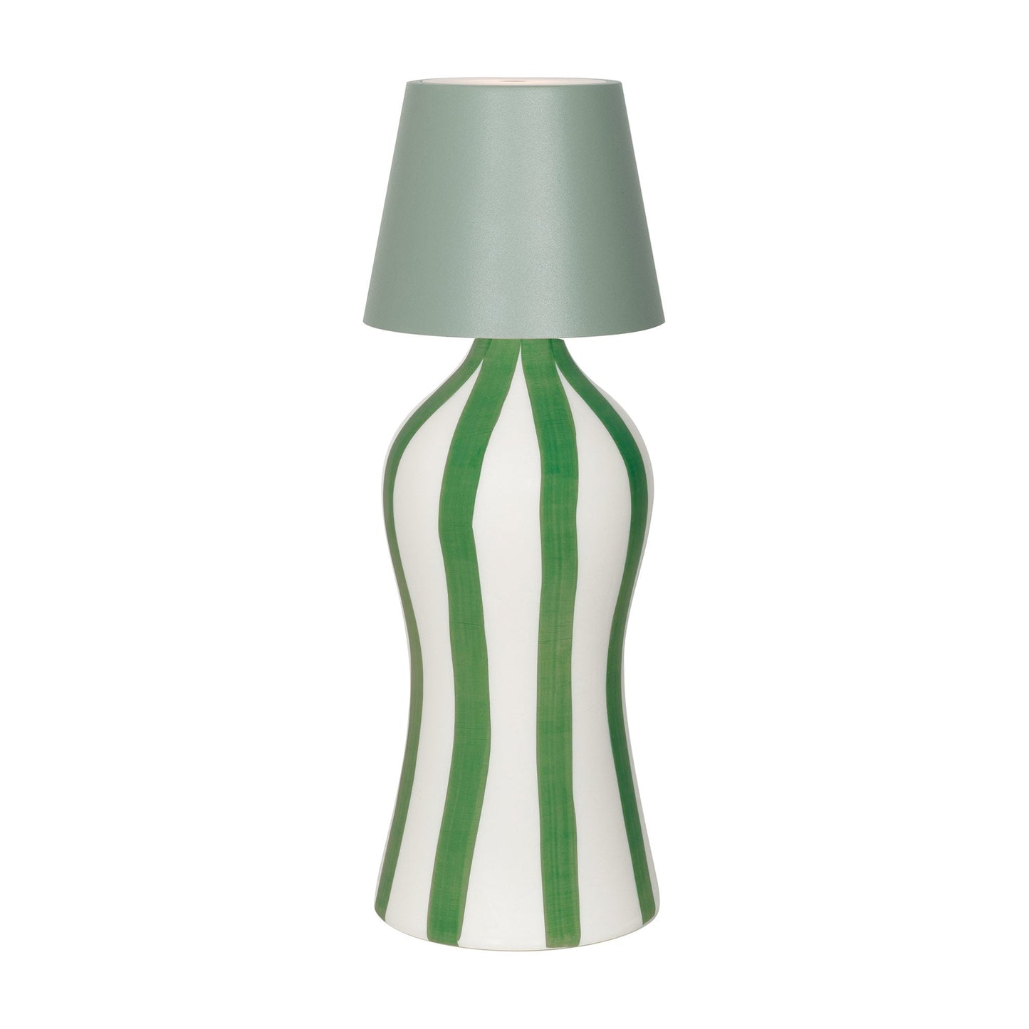 Poldina Pro Lido Bottle Outdoor Rechargeable LED Table Lamp in Sage/Green Stripes.