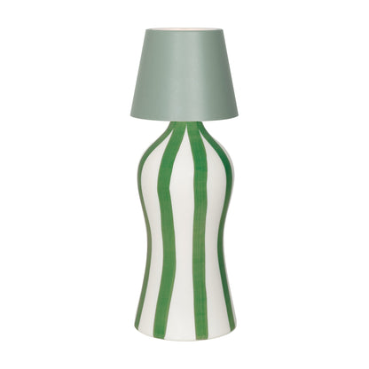Poldina Pro Lido Bottle Outdoor Rechargeable LED Table Lamp in Sage/Green Stripes.