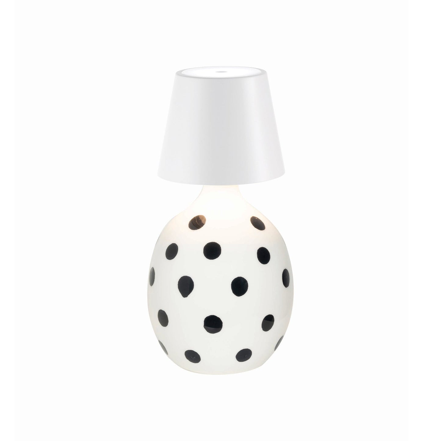 Poldina Pro Lido Bottle Outdoor Rechargeable LED Table Lamp in White/Black Dots.
