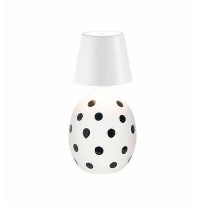 Poldina Pro Lido Bottle Outdoor Rechargeable LED Table Lamp in White/Black Dots.