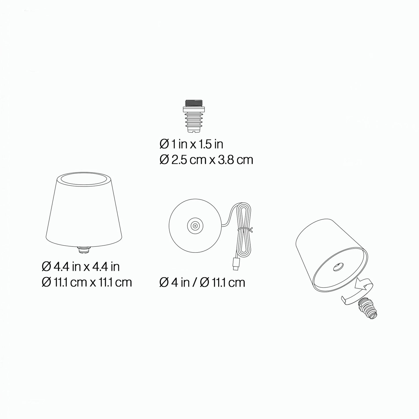 Poldina Pro Lido Bottle Outdoor Rechargeable LED Table Lamp - line drawing.