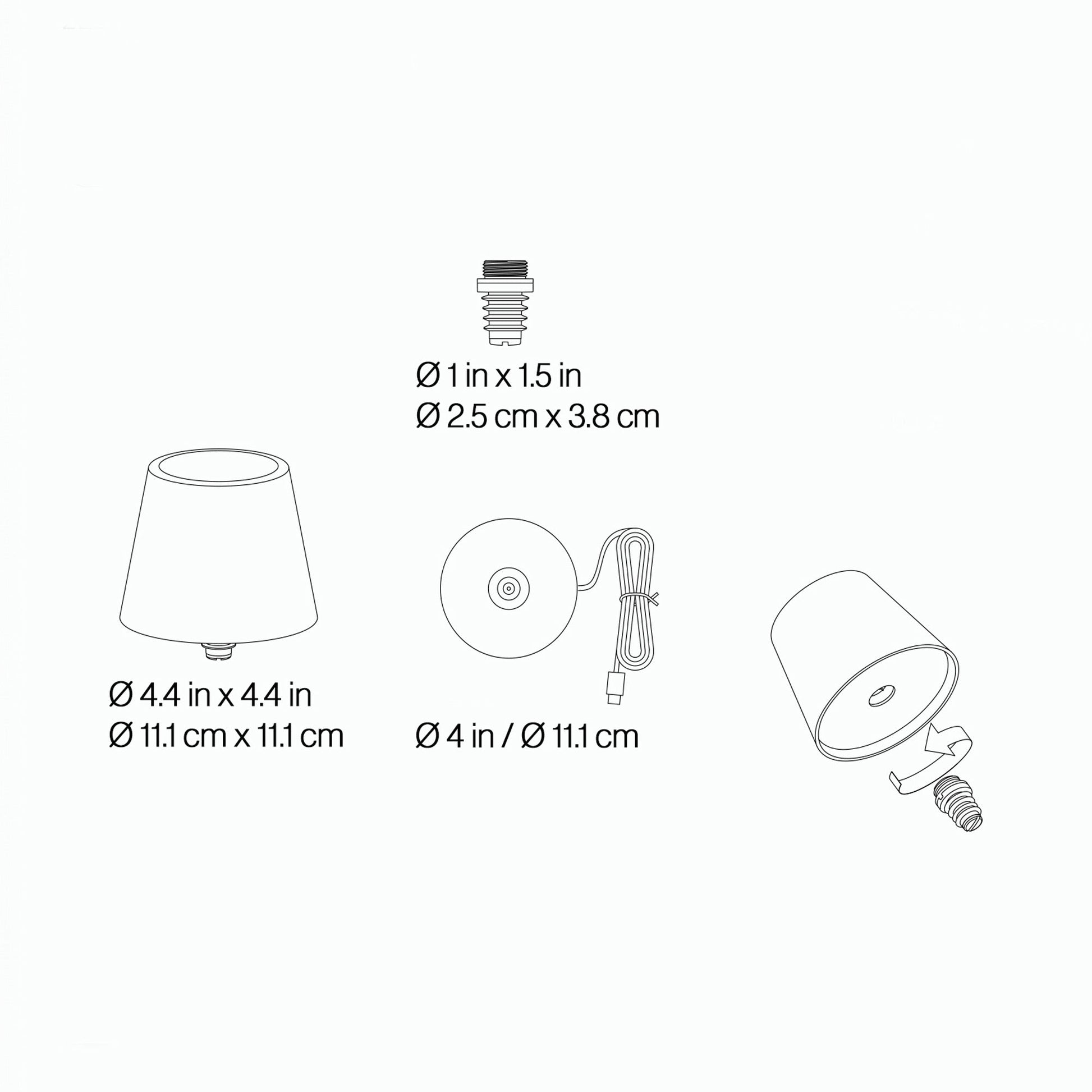 Poldina Pro Lido Bottle Outdoor Rechargeable LED Table Lamp - line drawing.