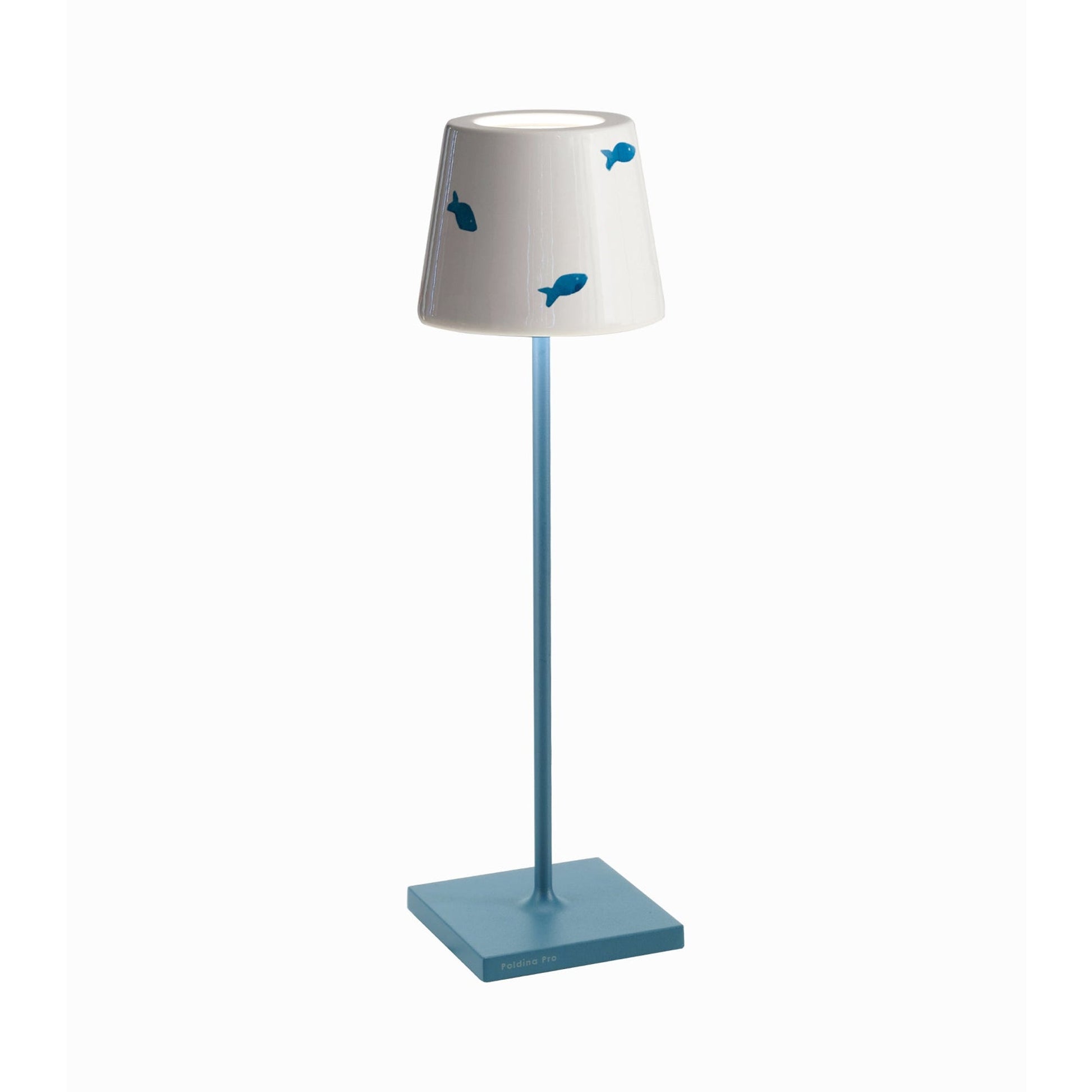 Poldina Pro Lido Outdoor Rechargeable LED Table Lamp in Blue/Light Blue Fish.