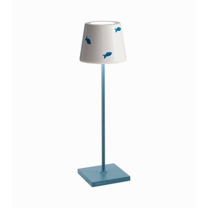 Poldina Pro Lido Outdoor Rechargeable LED Table Lamp in Blue/Light Blue Fish.