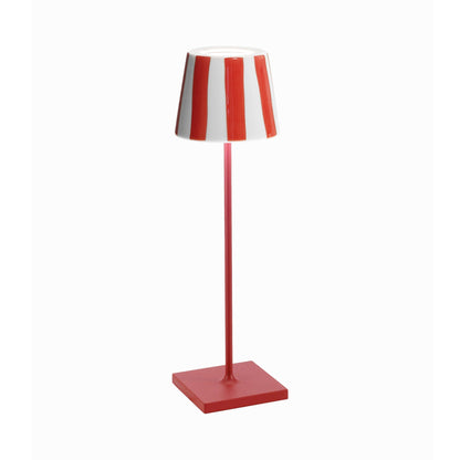 Poldina Pro Lido Outdoor Rechargeable LED Table Lamp in Red/Red Stripes.
