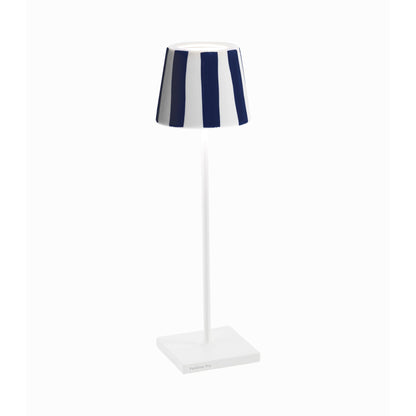 Poldina Pro Lido Outdoor Rechargeable LED Table Lamp in White/Blue Stripes.