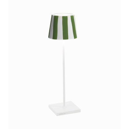 Poldina Pro Lido Outdoor Rechargeable LED Table Lamp in White/Green Stripes.