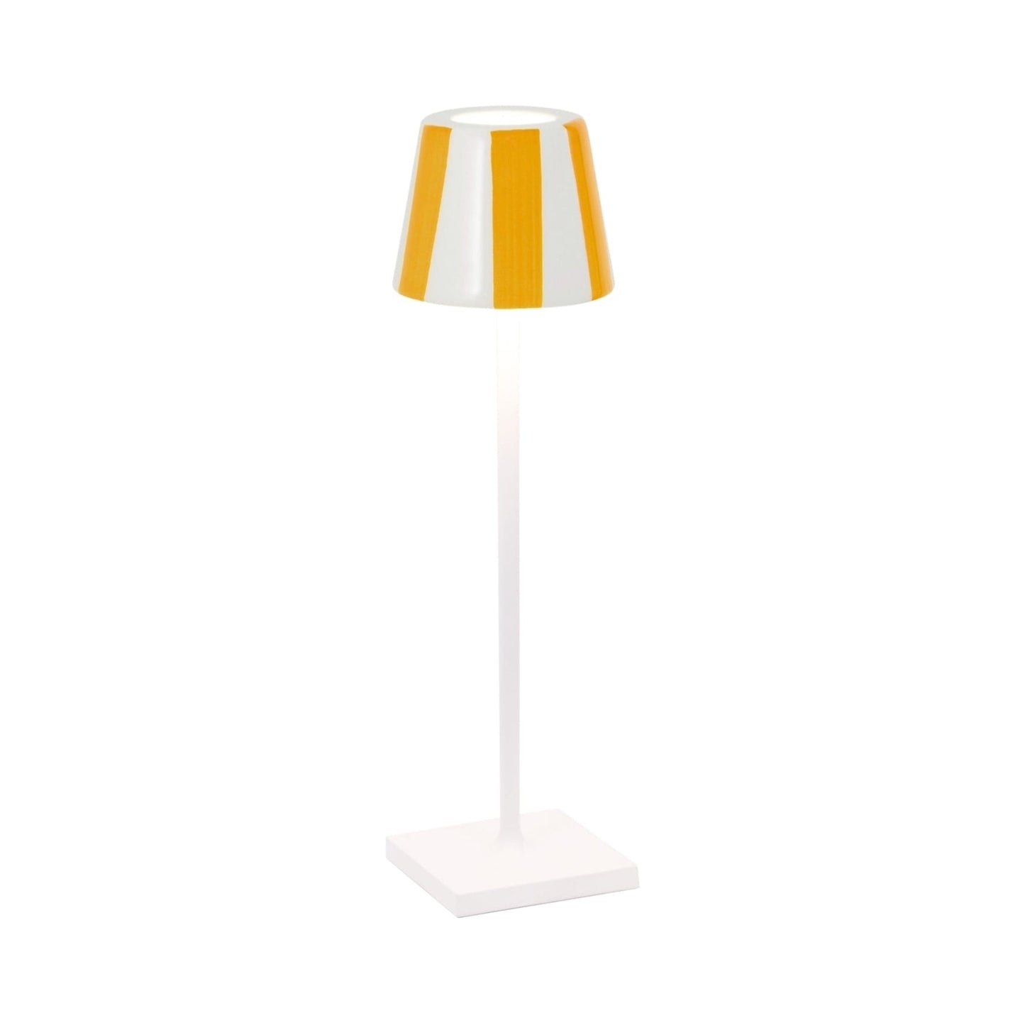 Poldina Pro Micro Lido Outdoor LED Rechargeable Table Lamp in White/Yellow Stripes.