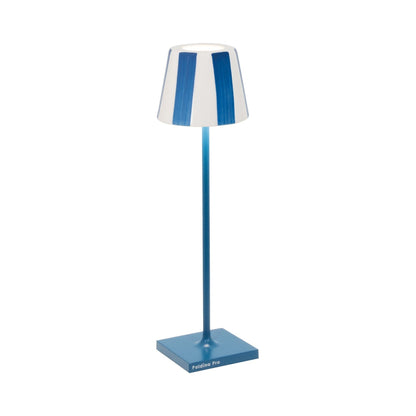 Poldina Pro Micro Lido Outdoor LED Rechargeable Table Lamp in Capri Blue/Light Blue Stripes.