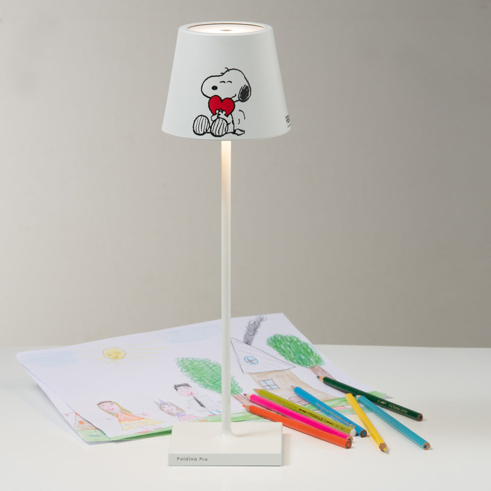 Poldina X Peanuts LED Table Lamp in living room.