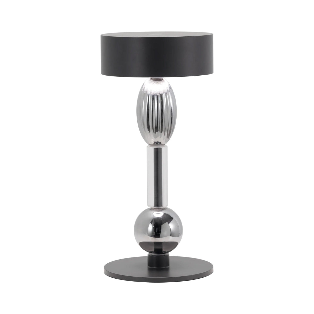Royal Family LED Rechargeable Table Lamp in Titianium/Grey Glass.