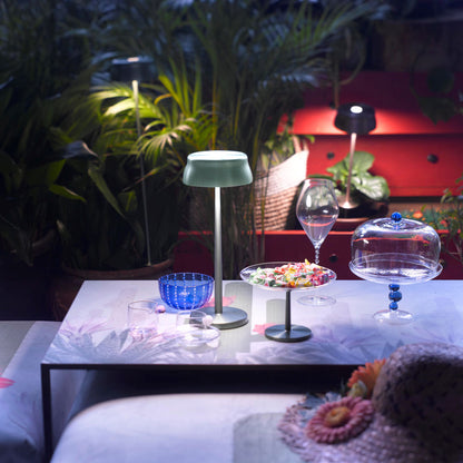 Sister LED Portable Table Lamp in Outside Area.