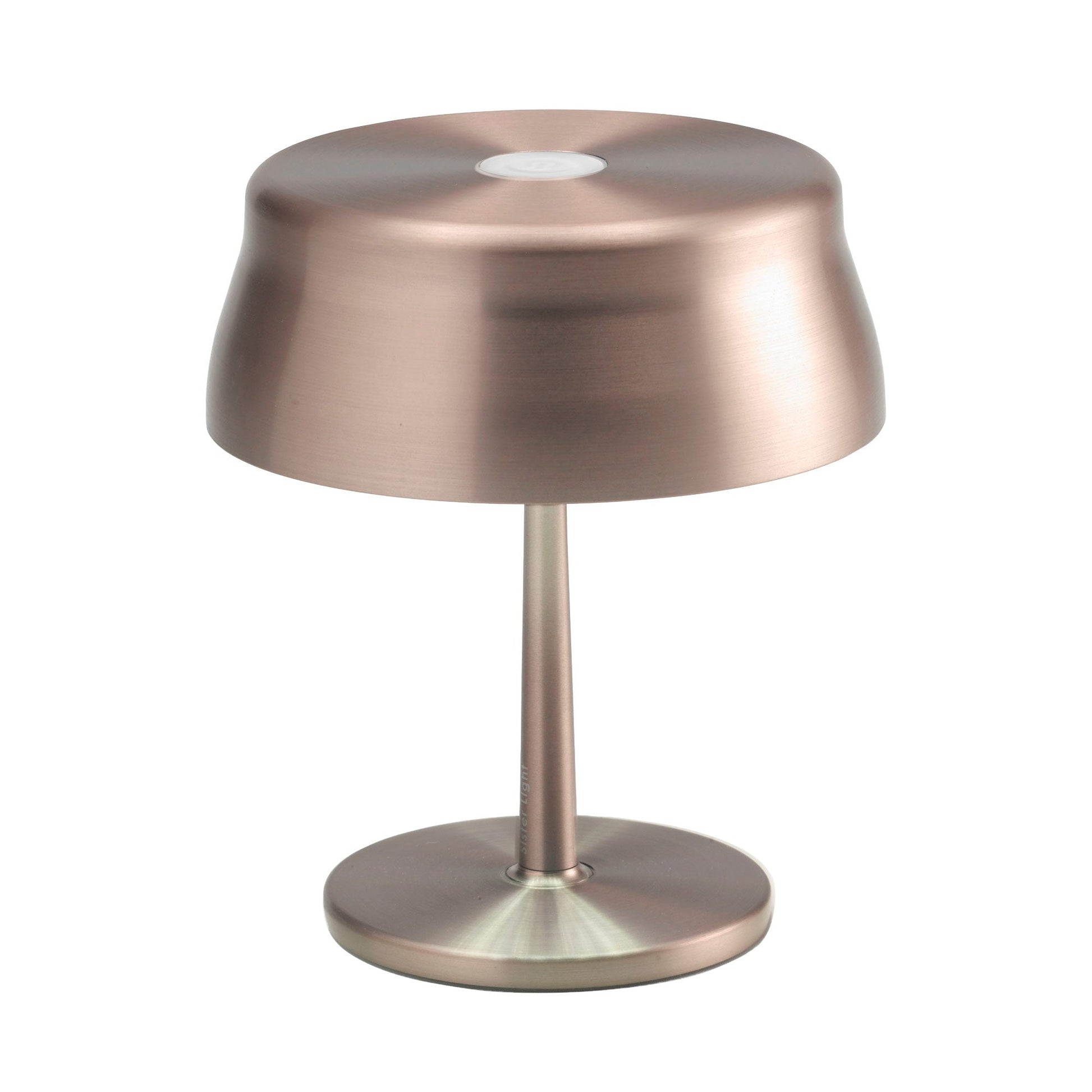 Sister Light Wi-Fi Mini Outdoor Rechargeable LED Table Lamp in Anodized Copper.
