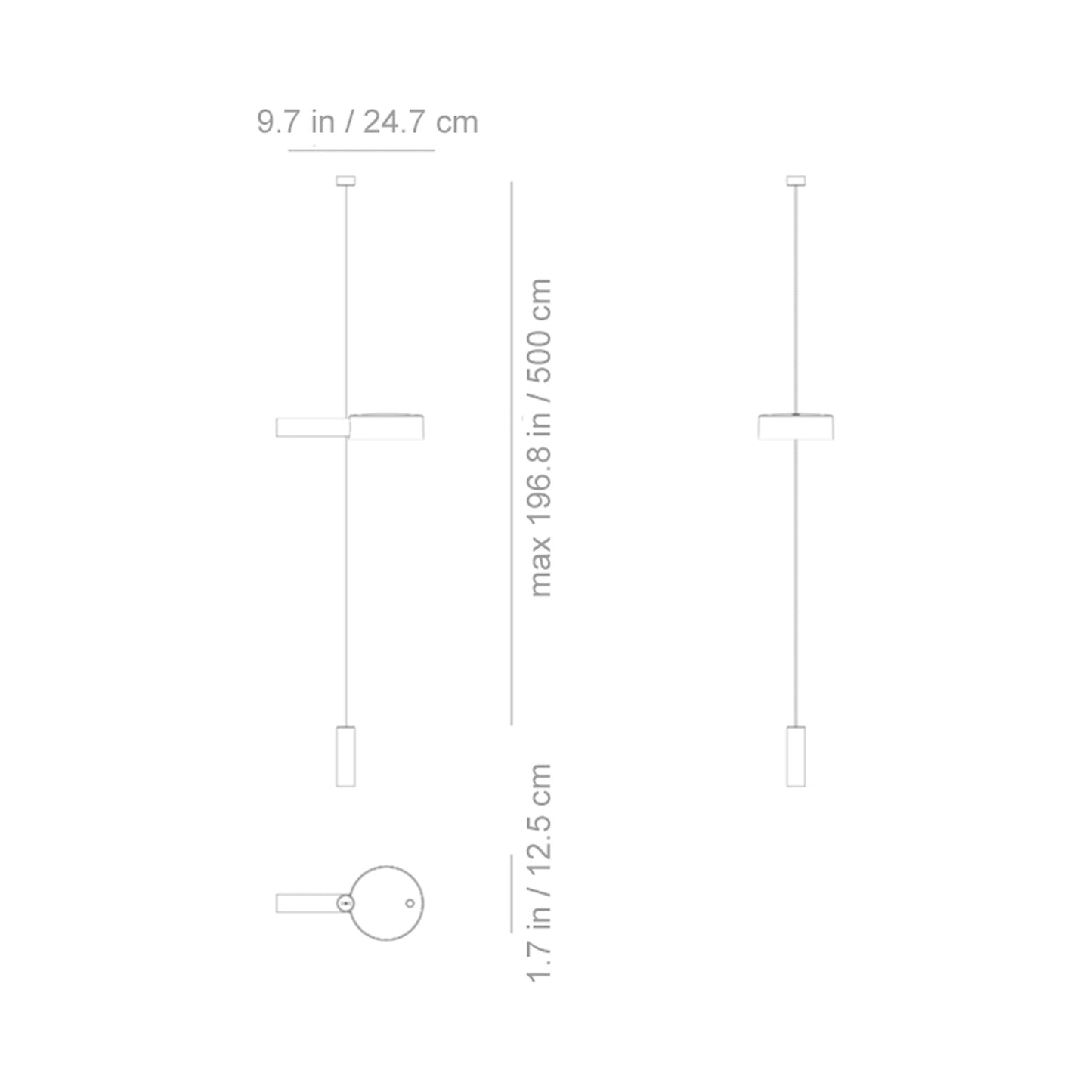 Super O Suspended Outdoor Rechargeable LED Floor Lamp - line drawing.