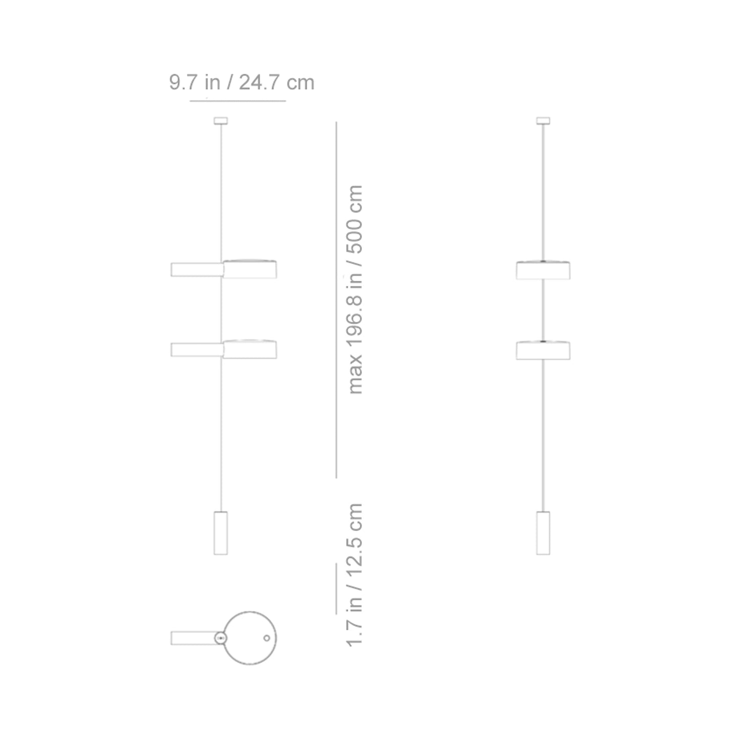 Super O Suspended Outdoor Rechargeable LED Floor Lamp - line drawing.