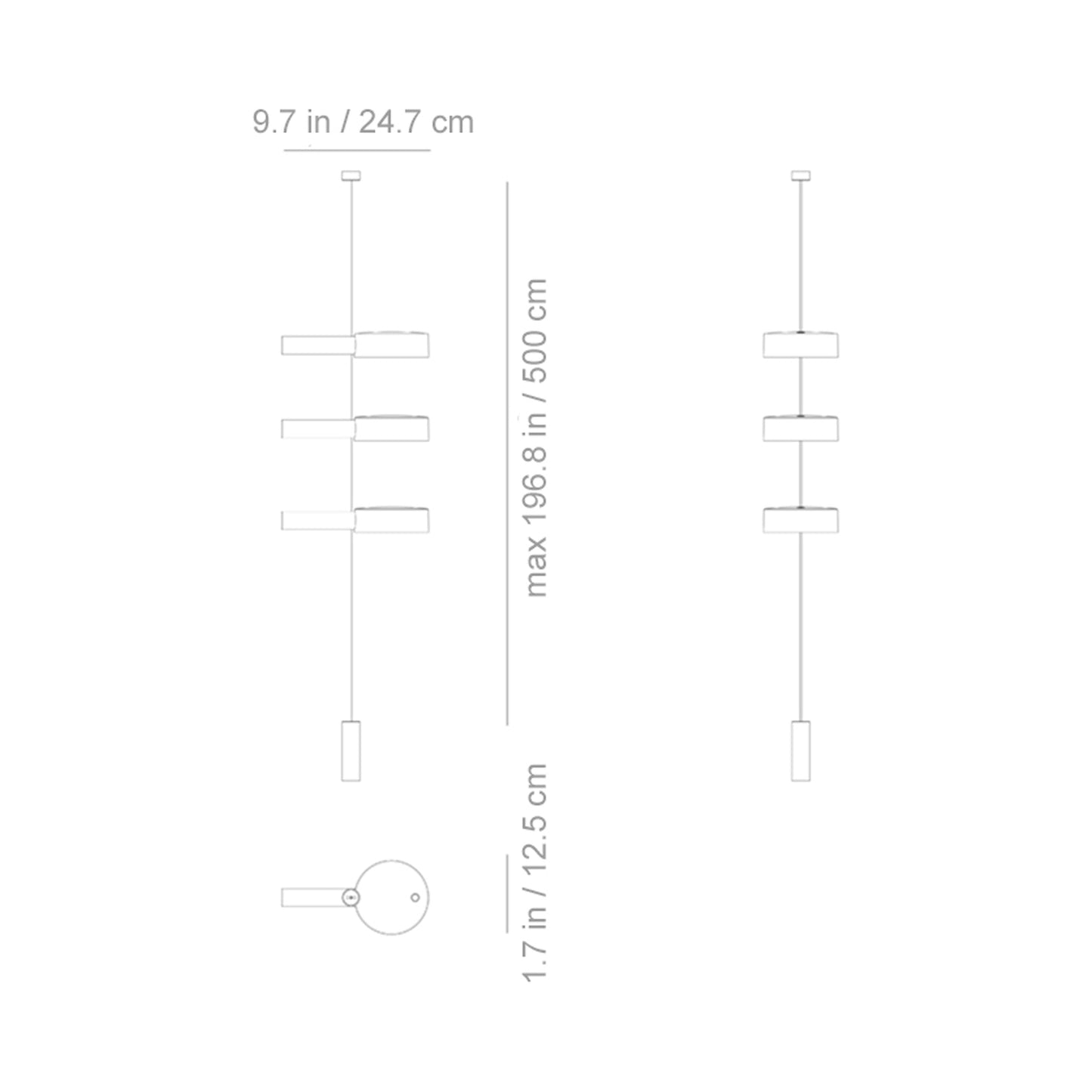 Super O Suspended Outdoor Rechargeable LED Floor Lamp - line drawing.
