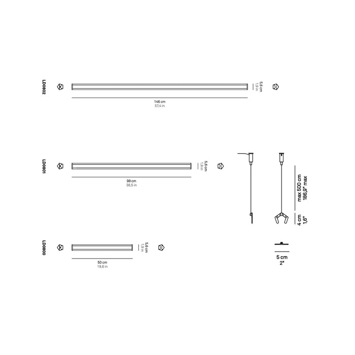 Pencil Light LED Linear Pendant Light - line drawing.