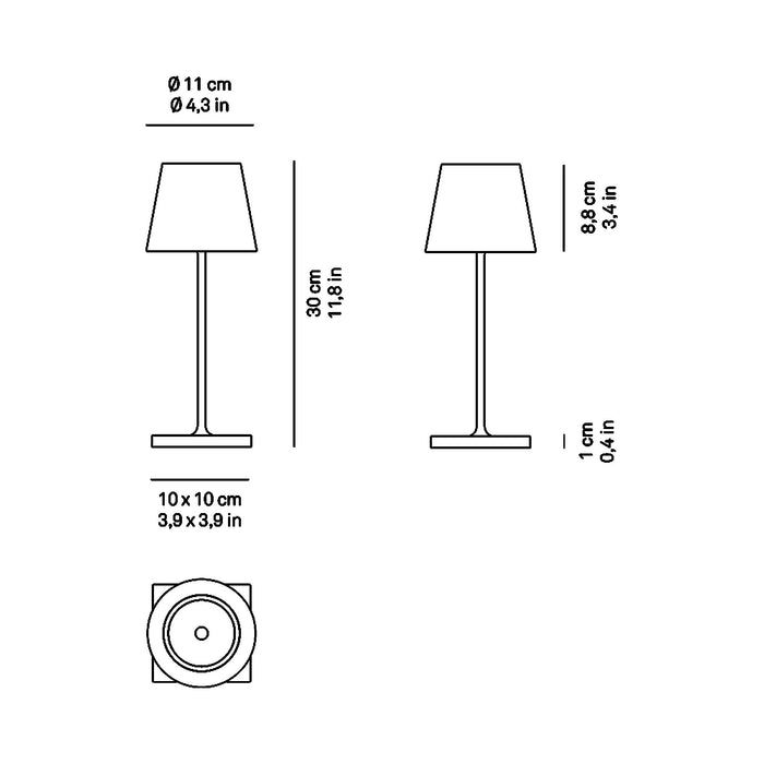 Poldina Pro Mini LED Table Lamp - line drawing.