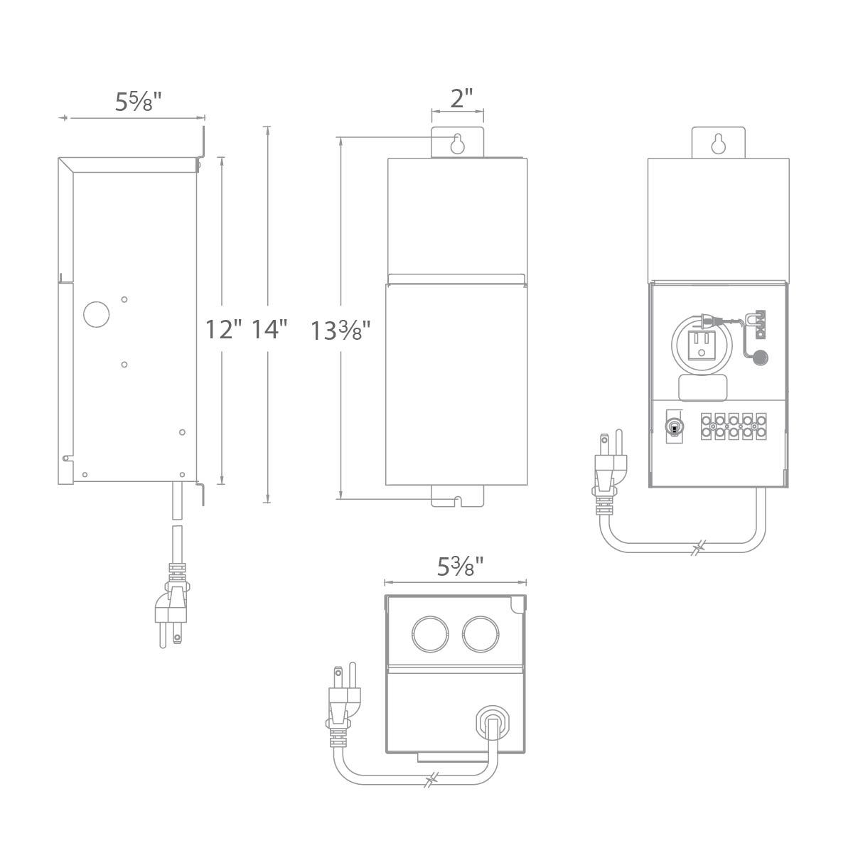 12V Outdoor Magnetic Transformer - line drawing.