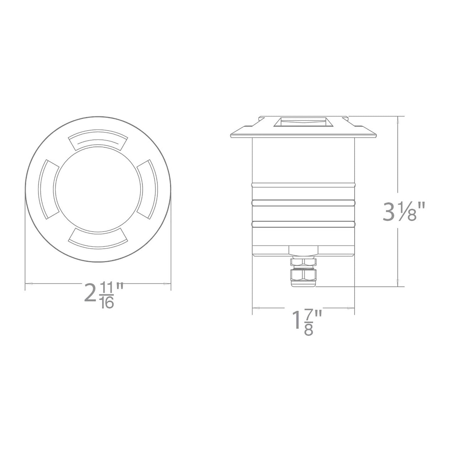 2 Inch Quad Directional LED Inground Light - line drawing.