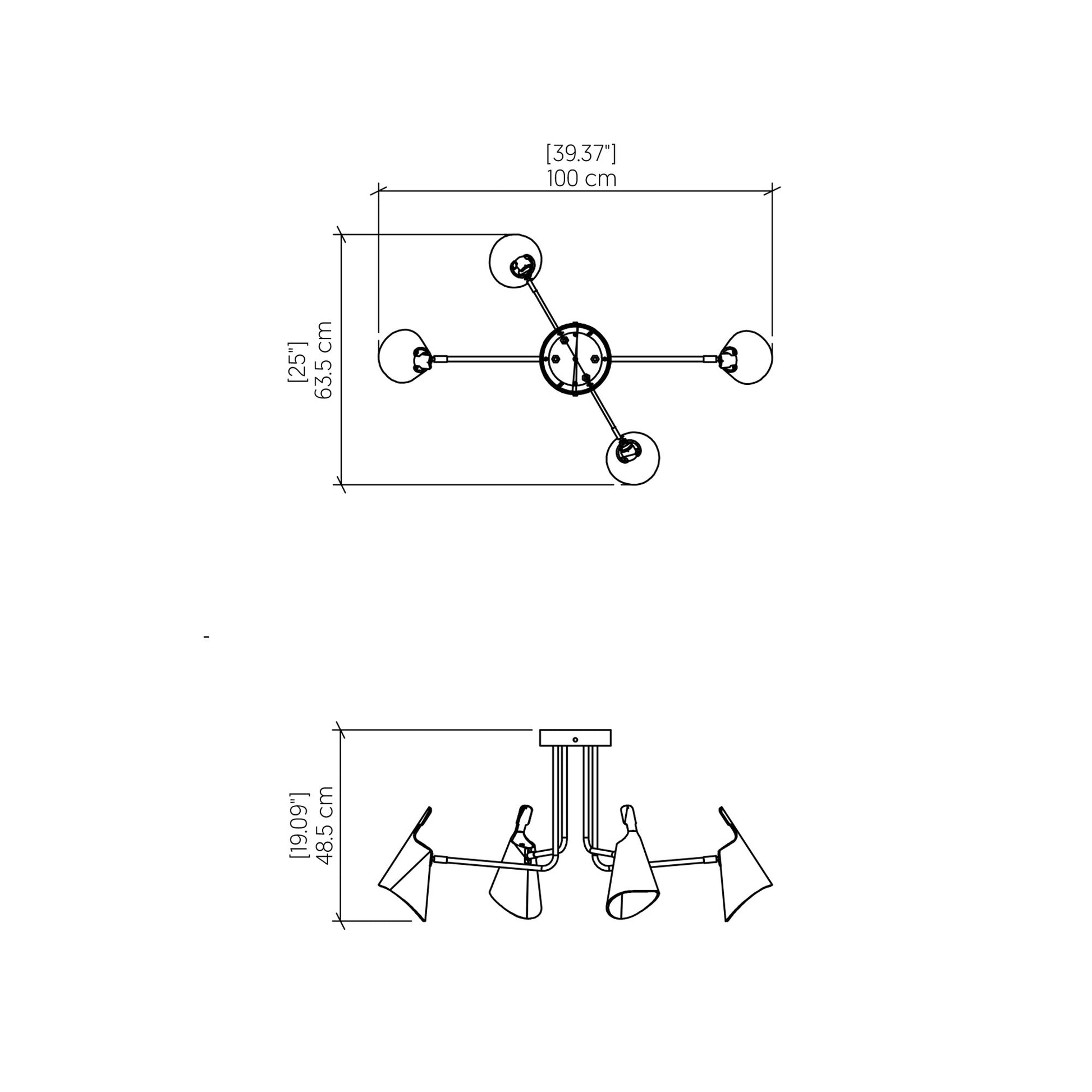 Balance Semi Flush Mount Ceiling Light - line drawing.