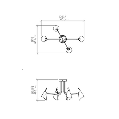Balance Semi Flush Mount Ceiling Light - line drawing.