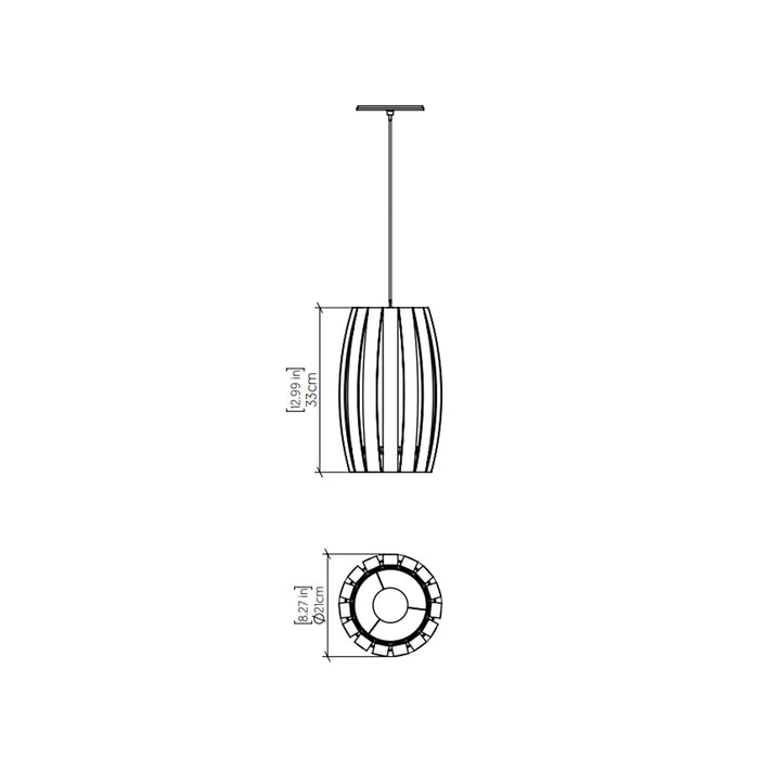 Barrel LED Vertical Pendant Light - line drawing.