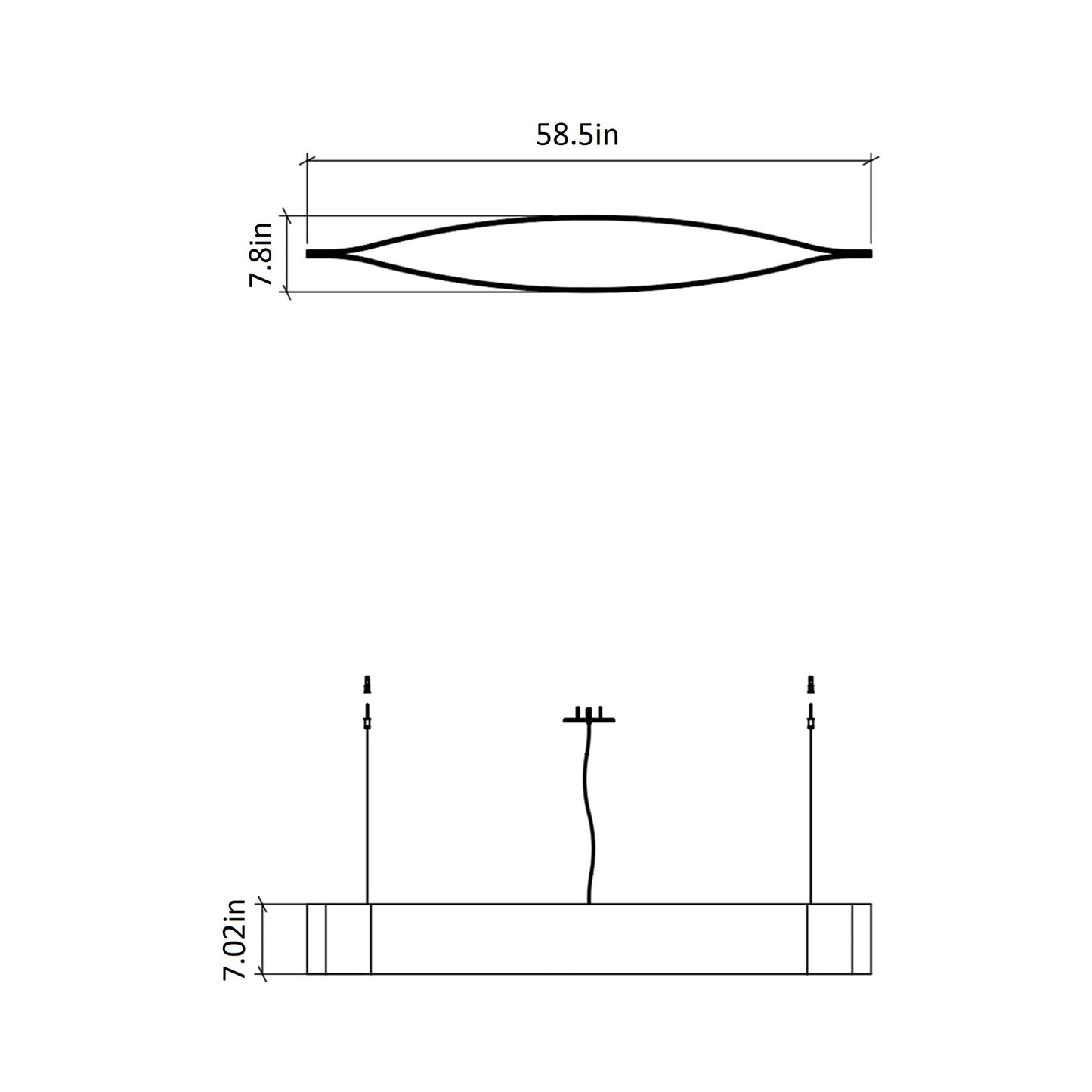 Canoe LED Pendant Light - line drawing.