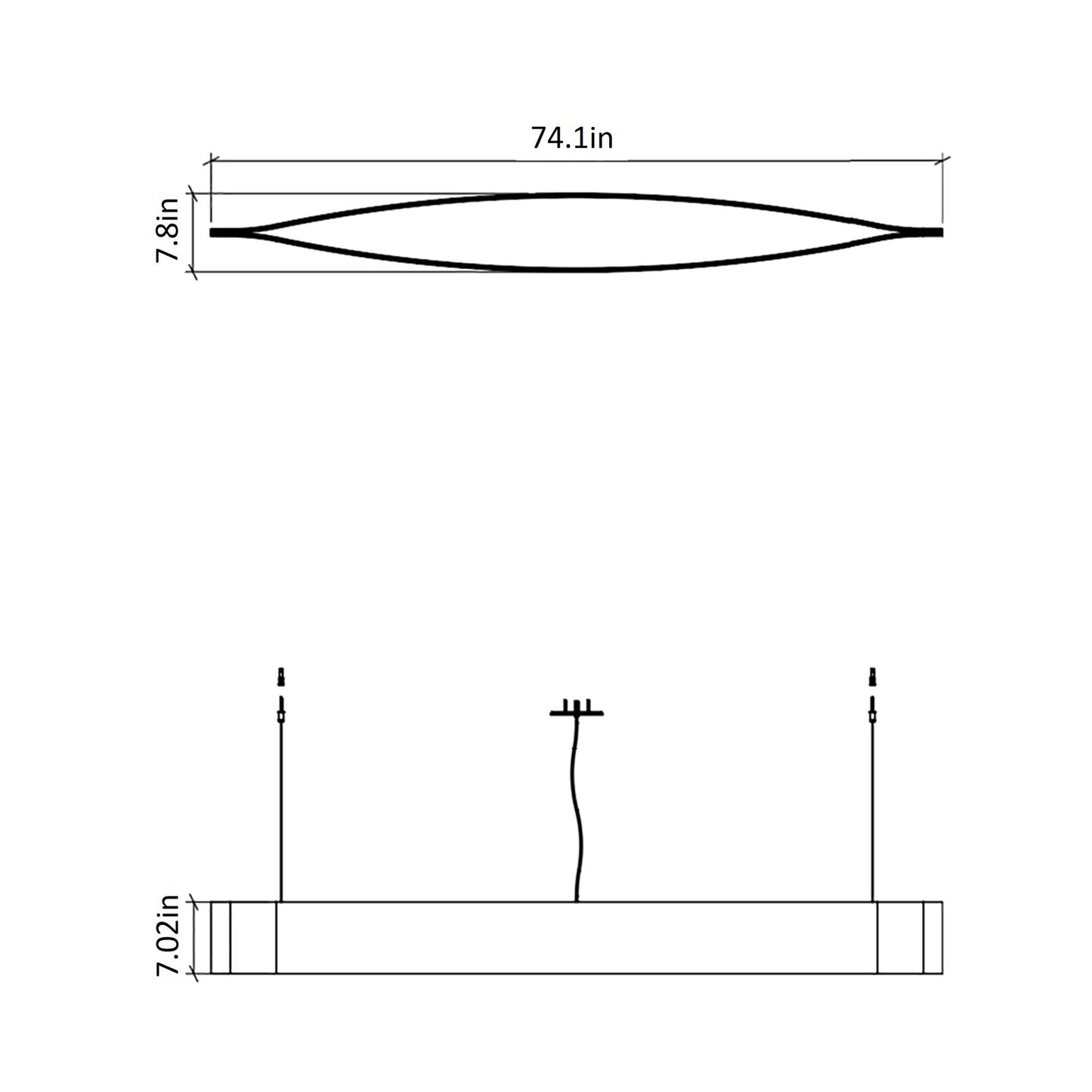 Canoe LED Pendant Light - line drawing.