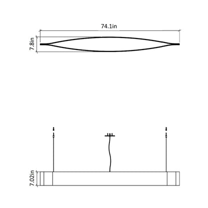 Canoe LED Pendant Light - line drawing.