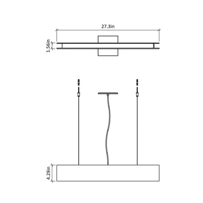 Clean LED Linear Pendant Light - line drawing.