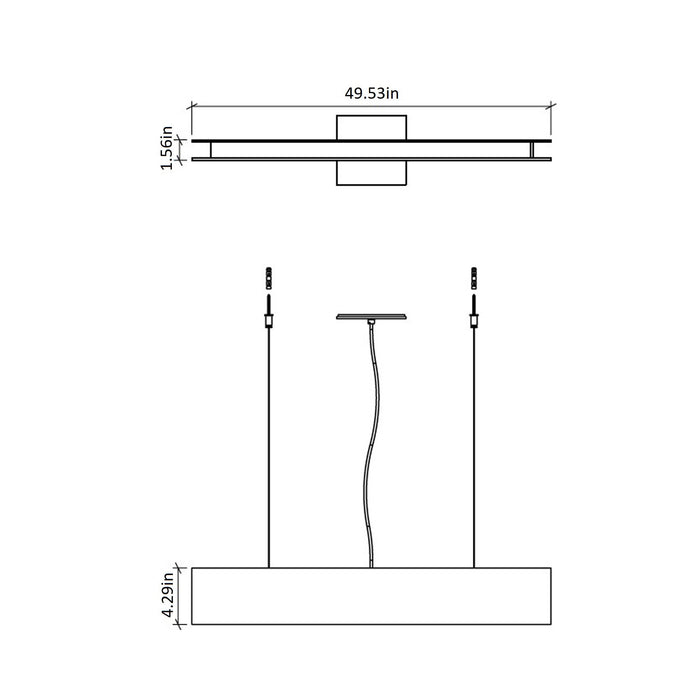 Clean LED Linear Pendant Light - line drawing.