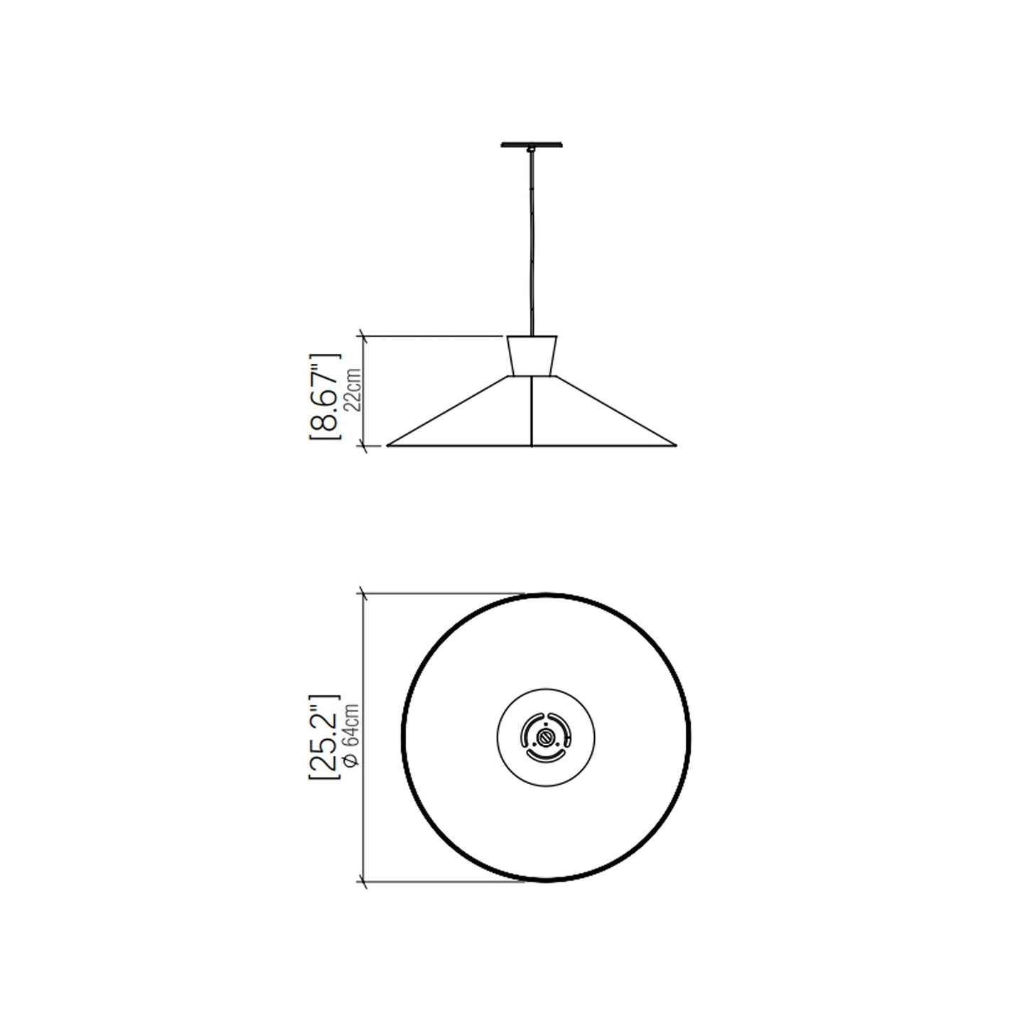 Conical Pendant Light - line drawing.