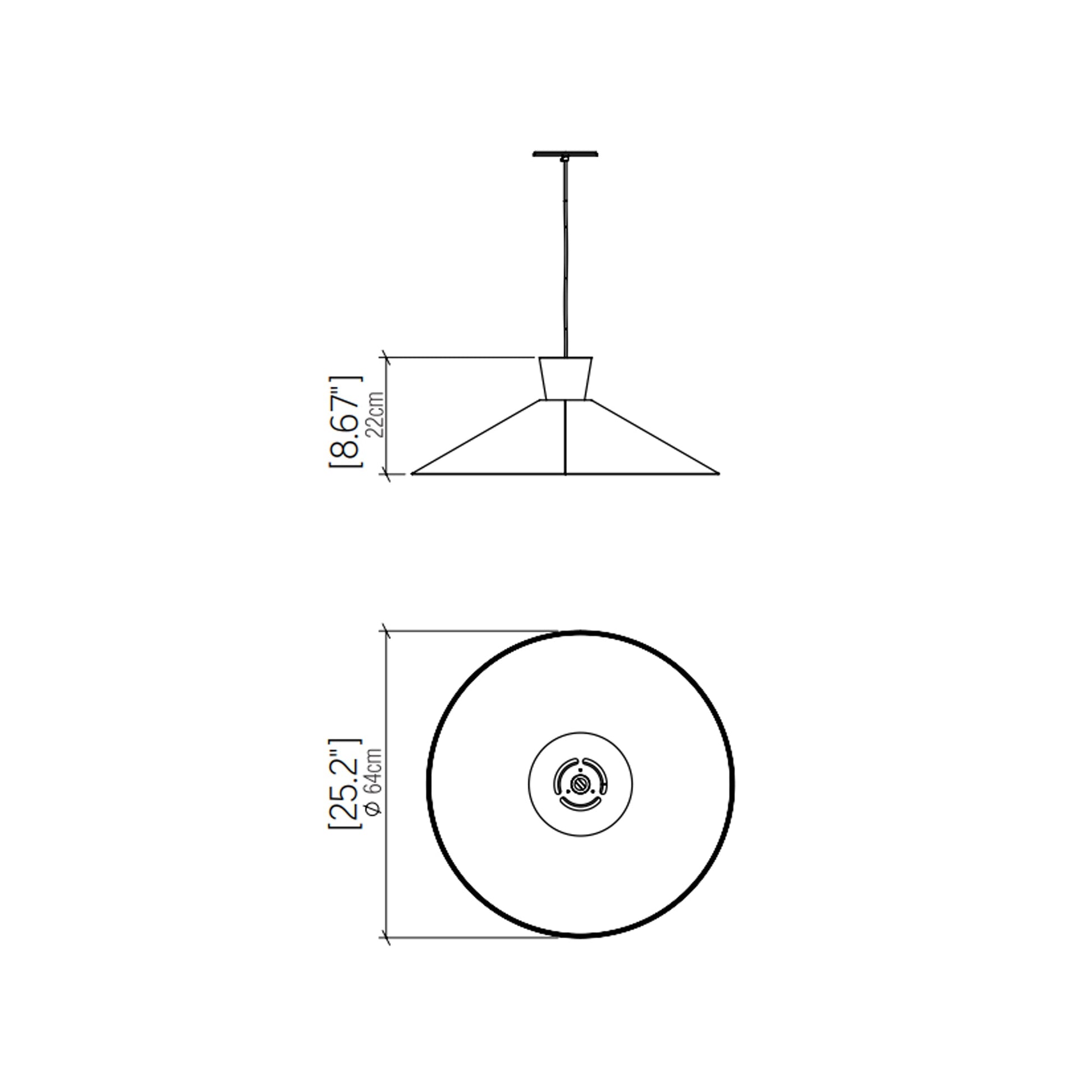 Conical Pendant Light - line drawing.