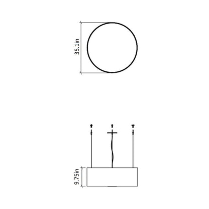 Cylindrical Large LED Pendant Light - line drawing.