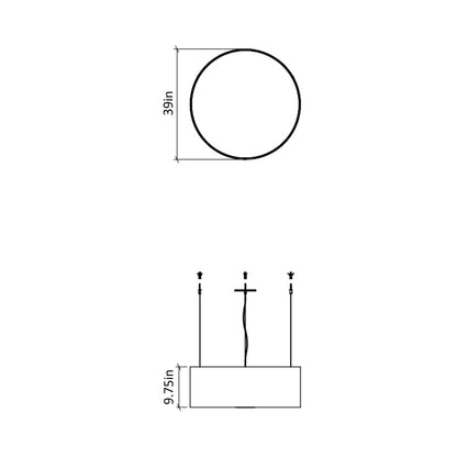 Cylindrical Large LED Pendant Light - line drawing.
