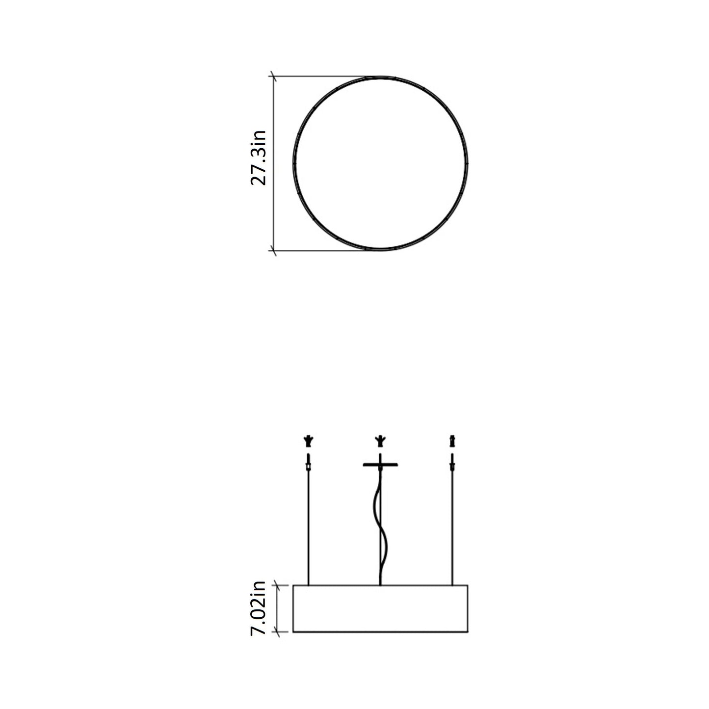 Cylindrical Small LED Pendant Light - line drawing.